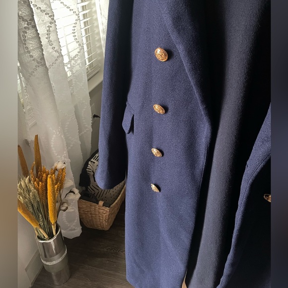 Navy Blue Midi Pea Coat XL - Picture 2 of 6